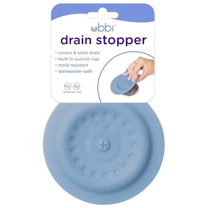 Ubbi Bath Spout Guard and Drain Stopper, Soft Silicone Spout Cover and Suction Cup Drain Plug for Baby Bath Time, Cloudy Blue