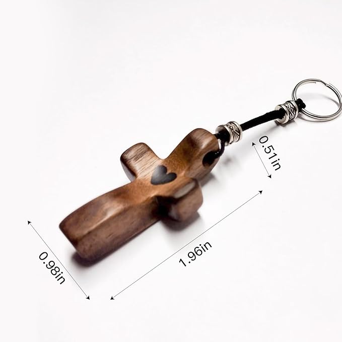 2 PCS Cross My Heart | Encouragement Gift Wooden Cross Key Chain Fingertip Stress Relief Gifts Pocket Small Cross Christmas Gift Handheld Wooden Cross Key Chain