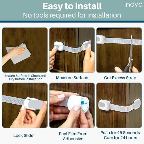 5-Pack Child Proof Cabinet Latches for Drawers, Cupboards, Fridge Toilet Seat, Dishwashers, Trash Can, Up to 37lb Pull Force - Adjustable Length, 3M Adhesive, No Drilling Child Safety Locks, Gray