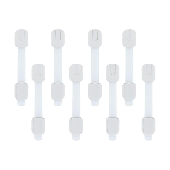 Nuby Multi-Use Child Safety Locks - 8 Pack - Baby Proof Latches for Cabinets, Drawers, Refrigerators, and Appliances - Fits Flat and Curved Surfaces