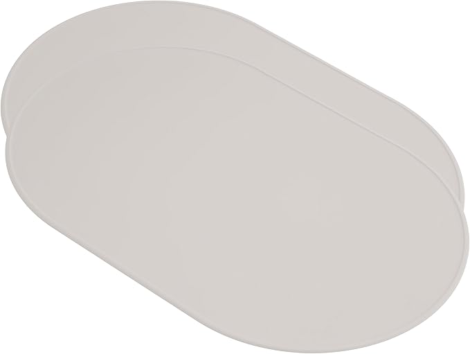 LINE+ARC Waterproof, Stain-Resistant, Heat-Safe Silicone Degrē Placemats (20.5x13, Set of 2 Chalk) 3mm-High Rim Adults Babies Easy-to-Clean Washable Oval Modern Non-Slip Dining Table Mats