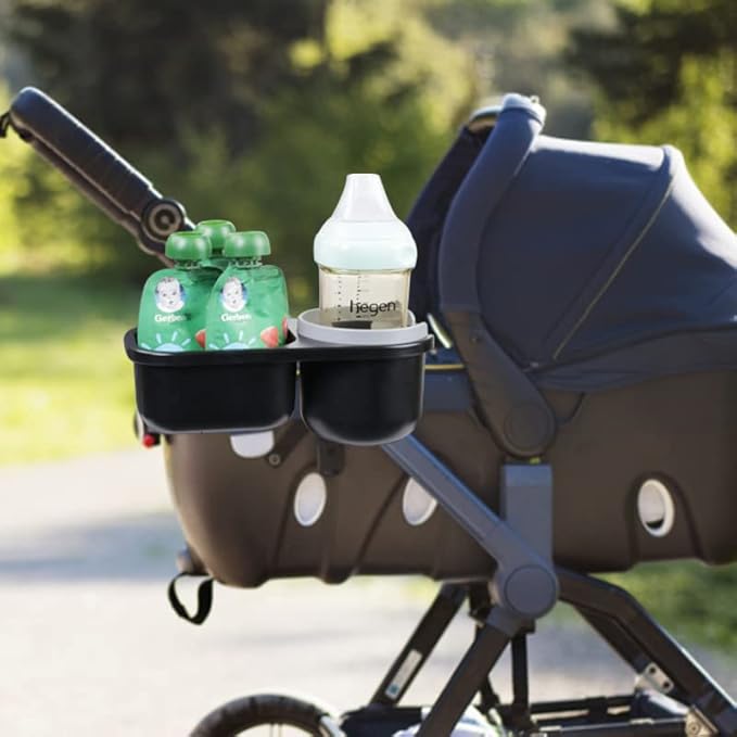LUFFCABO Universal Snack Tray for Stroller with Stroller Cup Holder, Universal Stroller Snack Tray with Cup Holder, Stroller Tray Attachment and Stroller Accessories