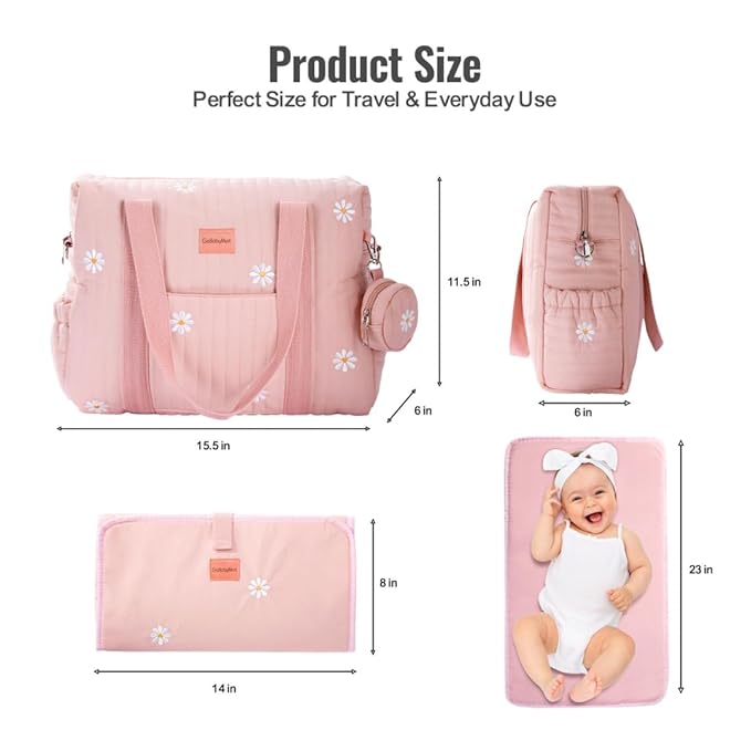 GOBABYMART 3pc Diaper Bag Tote Set, Hospital Bag for Labor & Delivery, Maternity Travel Bag with Changing Pad & Pacifier Case