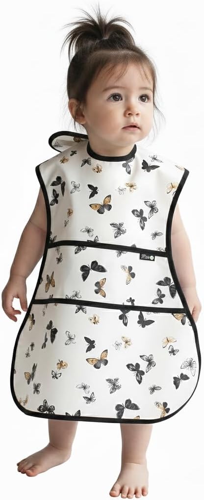 Plie Full Coverage Waterproof Feeding Bib for Toddlers – Extra Long Apron Bib for Mealtime, Self-Feeding, High Chairn