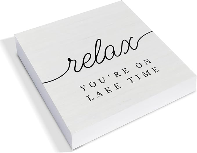Country Lake Wood Box Sign Decor Desk Sign Lake House Relax Quote Wooden Box Block Sign Summer Rustic Home Shelf Wall Decoration