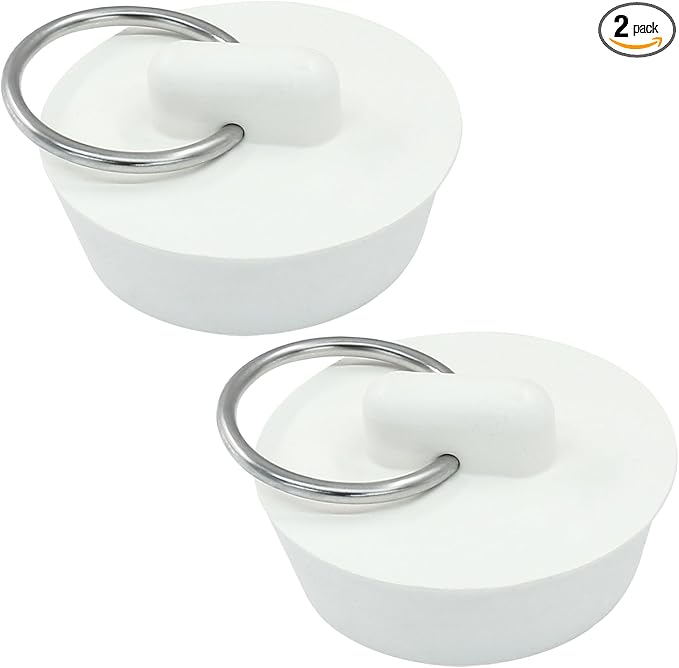 2 Pack Universal Drain Stoppers, Rubber Bathroom Stopper 1-1/4 Inch Bathtub Plug, Hanging Ring Sink Stopper for Bathroom Kitchen Sink Tub