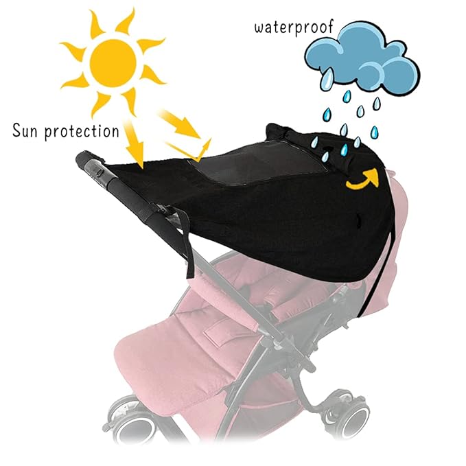 Pram Sunshade Sun Cover, Sun Shade Stroller for Baby, Universal Waterproof Stroller Sunshade Cover Anti-UV with Viewing Window for Stroller(Black)