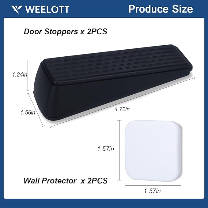 2 Pack Door Stoppers,Zinc Alloy Door Stop with Anti-Slip Rubber Base,Heavy Duty Door Wedge for Bottom of Door,Door Holder to Keep Open,Includes Silencer Pads,Black Matte
