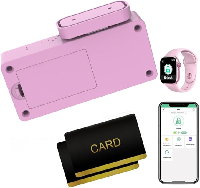 Cabinet Lock RFID Card NFC eLinkSmart Hidden Drawer Lock for Girls Women Cupboard Door Kitchen Pantry Furniture Support Phone or Watch App No Drilling Required Pink
