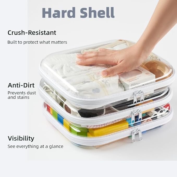6-Pack Large Clear Hard Shell Zipper Pouches, Clear Zipper Bags, Hard Case Pouches for Purse & Diaper Bag Organizer,and Travel Essentials（6L）