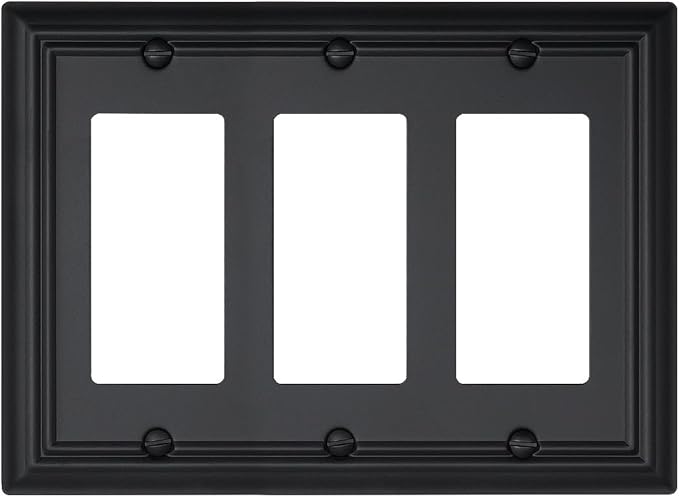 1-Pack Black Triple Decorator Outlet Covers, 3 Gang Wall Plates for Receptacle, GFCI Outlet, Dimmer Switch, Durable Metal, 6.77''*4.88'', Midsize