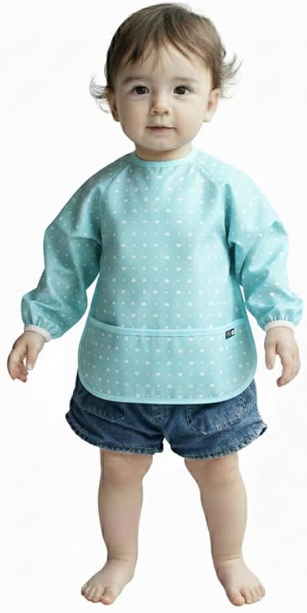 Plie Long Sleeve Waterproof Bib for Toddlers – Soft Feeding Smock for Baby Mealtime, Self-Feeding, BPA-Free, Easy Clean