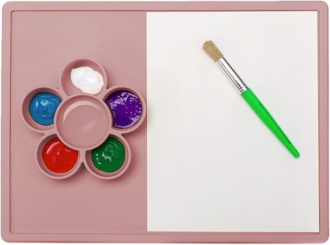 ezpz Play Mat for Baby + Toddler - 6 Months+ (Blush) - Suction Plate with Flower Compartments for Crafts, Painting, Sorting, Snack Time - Fits Standard Piece of Paper