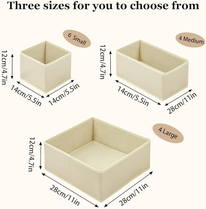 Drawer Organizer Clothes - 14 Pack Beige Dresser Organizer for Baby Clothes, Underwear, Socks, Foldable Closet Storage Divider Bins for Nursery, Bedroom, Dorm