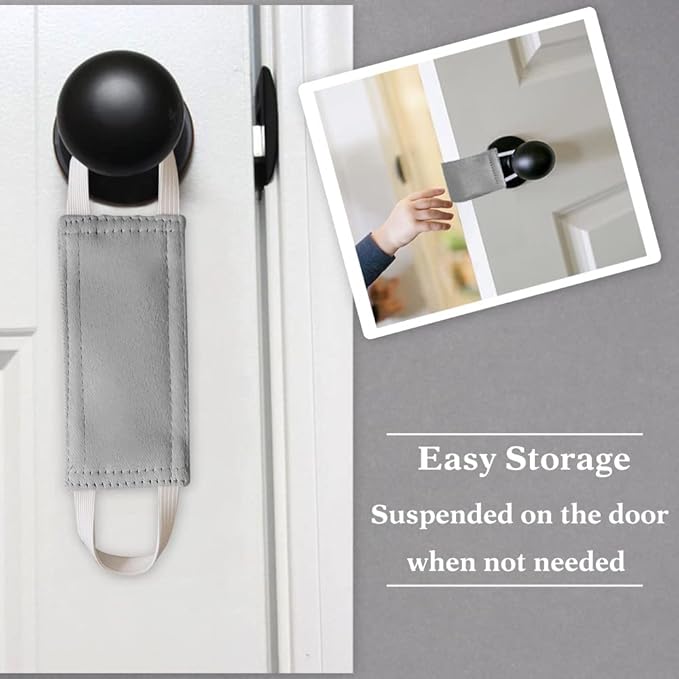 PONY DANCE Baby Door Latch Cover Closer - Nursery Door Silencer with Strong Elastic Straps, Thick Solid Cushion for Noise Reduction, Prevents Slamming, 3 Pieces, 4W x 2L Inches, Silver Grey