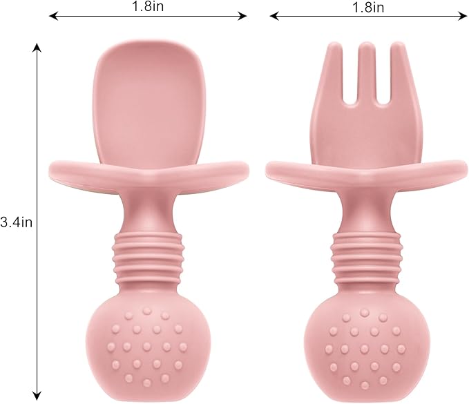 Eascrozn Silicone Feeding Set, 2 Pack Divided Toddler Plates with Suction, 2 Pack Utensils - Spoons & Forks, BPA Free, Baby Led Weaning Supplies