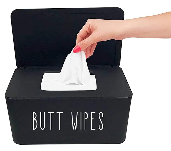 Moorfowl Butt Wipes Dispenser for Bathroom, Upgrade Size(8.2L x 4.9W x 3.9H inches), Large Capacity Flushable Wipes Holder Container for Restroom
