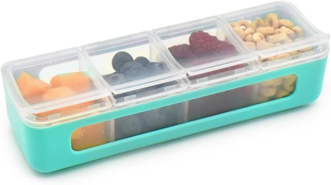 melii Snackle Box | 4-Compartment Snack Container with Individual Lids, BPA-Free Food Storage for Travel, School & On-the-Go Snacks, Kids & Family Organizer (Blue)