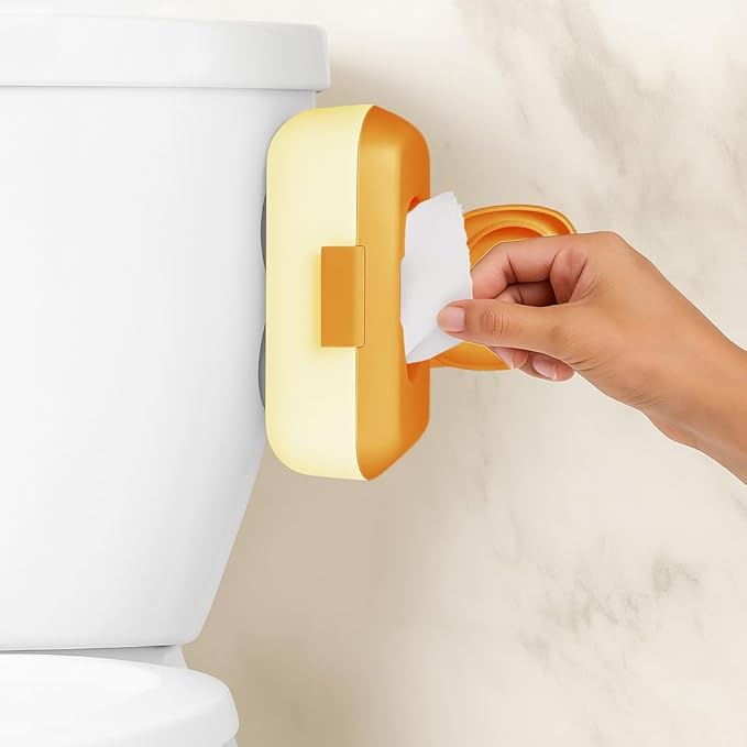 Kids Flushable Wipes Dispenser – Fits Standard Size Flushable Wipes Only – No-Drill Suction Mount, Yellow Potty Training Bathroom Wipe Holder
