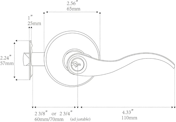 1 Pack of HENYIN Wave Lever Keyed Entry Door Lock/Door Knob Hardware Handle and Closet Lockset, Gold Color, with Key,Right Hand(805-G-R)