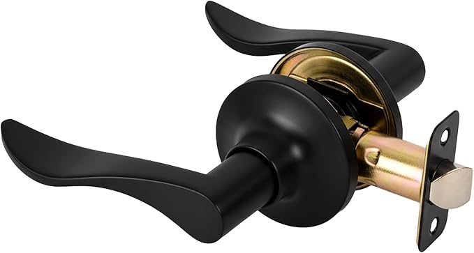 Passage Door Handle Keyless Closet Door Handles Interior Wave Lever Door Handle for Hallway, Reversible for Right & Left, Matte Black