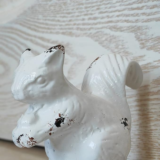 Cast Iron Heavy Door Stop, Cute Animal Shape Doorstop, Antique Style Decorative Door Stopper for Bottom of Door, Sturdy Door Stop Wedage and Floor Decor - White
