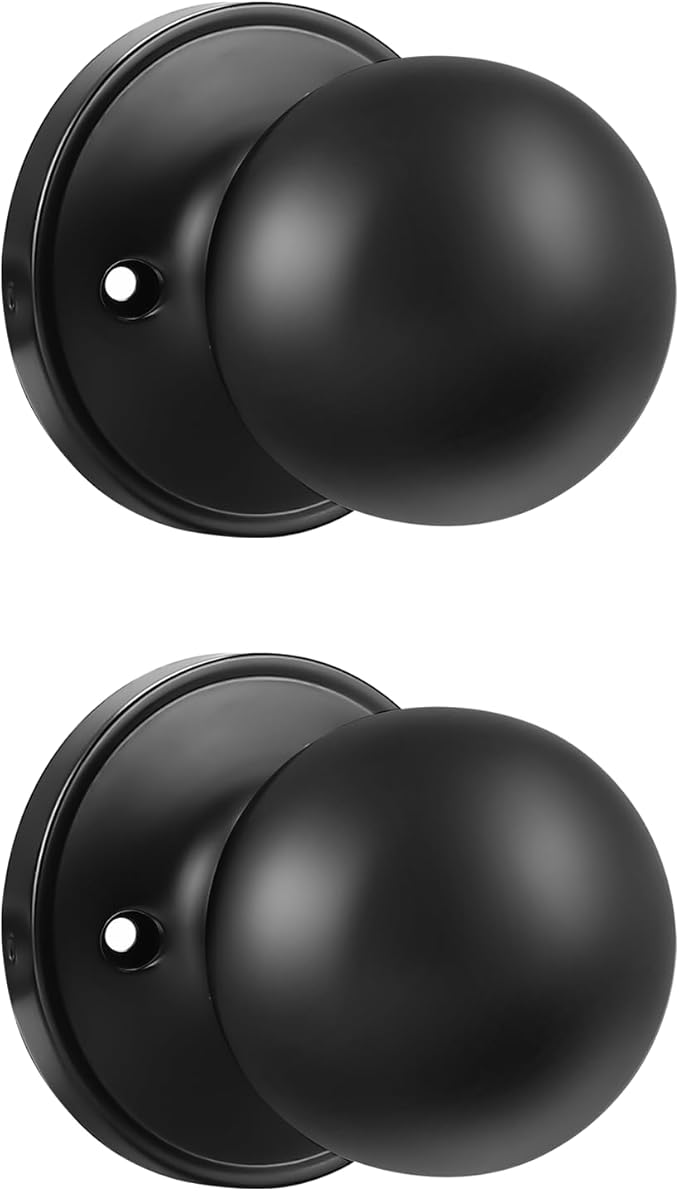 Knobonly 2 Pack Single Side Dummy Door Knob, Matte Black Non-Turning Indoor Door Knob, Closet Door Knobs, Stainless Steel