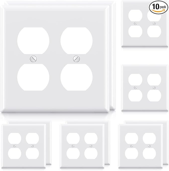 AIDA 2-Gang Duplex Wall Plates, Unbreakable Faceplate Cover for Outlets, Standard Size 4.53" H x 4.57" L, UL Listed (10 Pack, Glossy White)