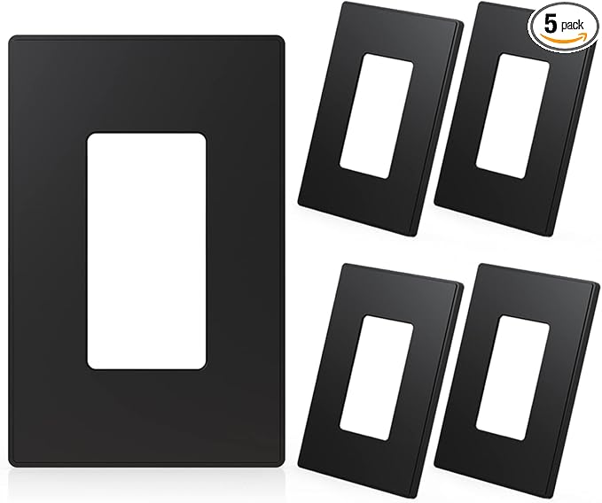 ELEGRP 1 Gang Screwless Decorative Wall Plates, Mid-Size Unbreakable Thermoplastic Faceplate Cover for Decorator Receptacle Outlet Switch, UL Listed (5 Pack, Matte Black)
