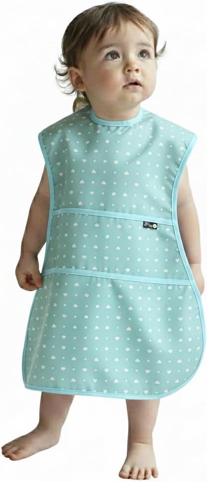 Plie Full Coverage Waterproof Feeding Bib for Toddlers – Extra Long Apron Bib for Mealtime, Self-Feeding, High Chairn