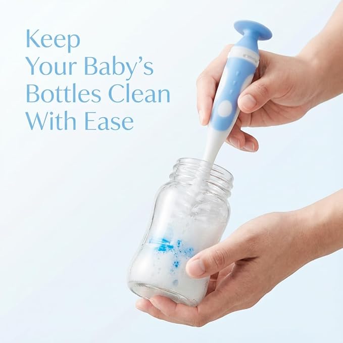 Ariseno 5-in-1 Baby Bottle Brush Set, Including Nylon and Silicone Bottle Brush, Bottle Cap, Straw and Nipple Cleaner, BPA-Free (Blue)