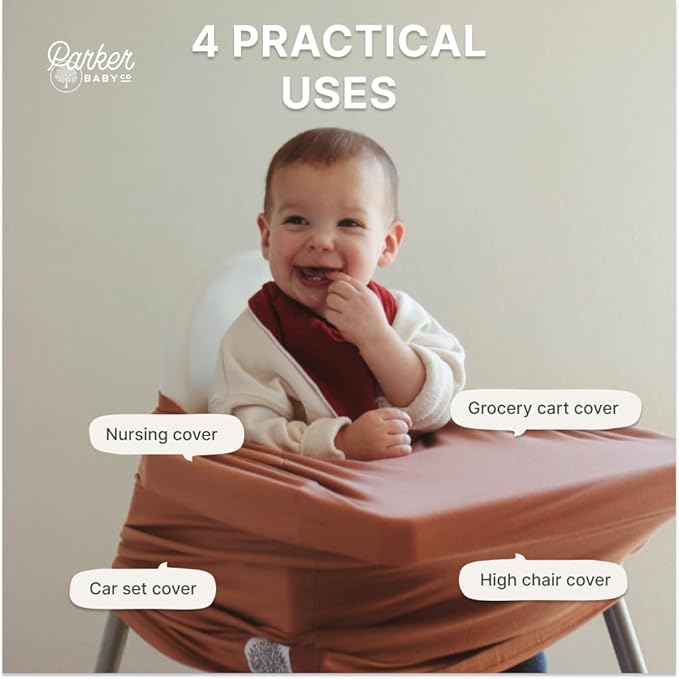 Parker Baby 4 in 1 Car Seat Cover for Girls and Boys - Stretchy Carseat Canopy, Nursing Cover, Grocery Cart Cover, High Chair Cover - “Copper”
