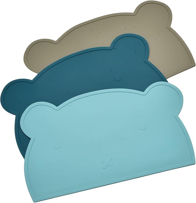 Silicone Bear Placemat for Toddlers (Blue Tones)