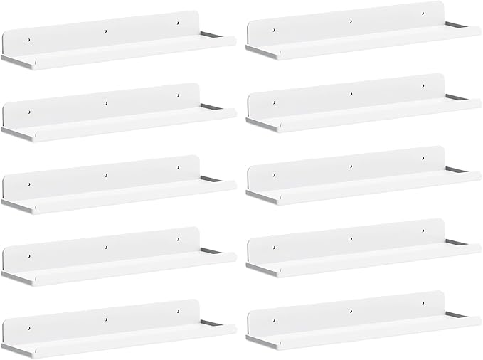 Lifewit Floating Shelves for Bathroom, 15" Clear Wall Organizer for Makeup, Perfume, Figures, Photo, Decor Shelf for Nursery, Living Room, Bedroom, Kitchen, Over Toilet Storage Rack, White, 10 Pack