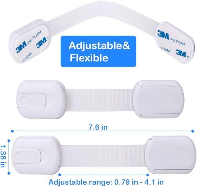 Socub 12 pack Child Safety Cabinets Strap Locks, Multi Use Latch with Strong Adhesive Pads, for Cabinets, Drawers, Oven, Toilet Seat, Fridge