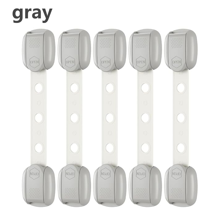 Child Safety Strap Locks (6 Pack) Baby Locks for Cabinets and Drawers, Toilet, Fridge & More. Adhesive Pads. Easy Installation, No Drilling Required, White/Gray (White, 6 pcs (Pack of 1))