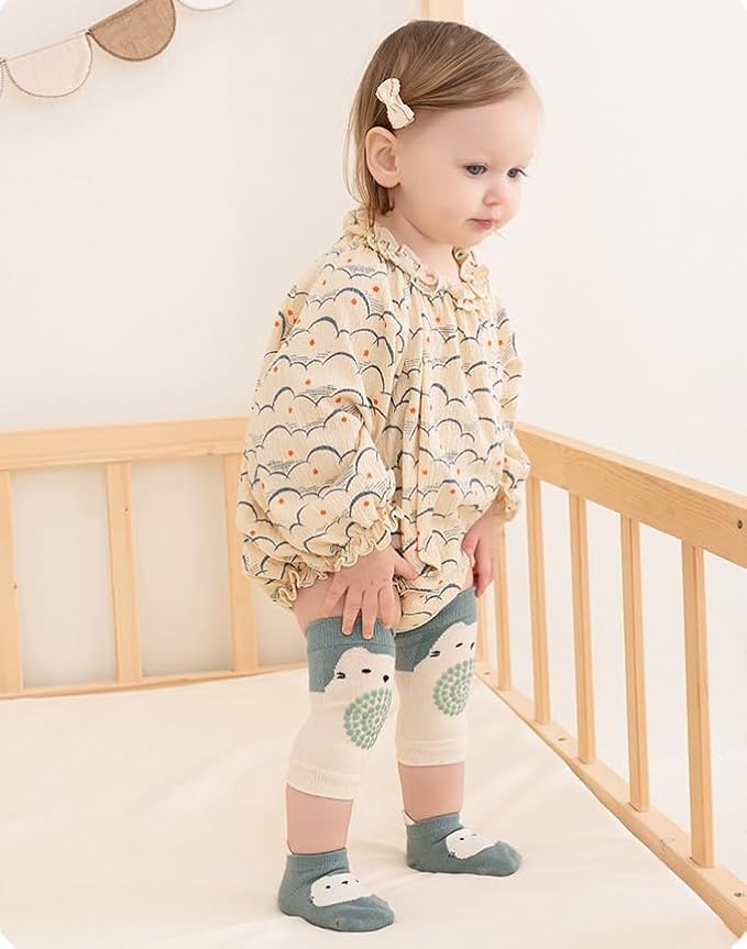 Feidoog Baby Crawling Knee Pads with Anti-Slip Elastic 3 Pairs Knee Pads and 3 Pairs Socks Set,Infant Kneepads for Crawling
