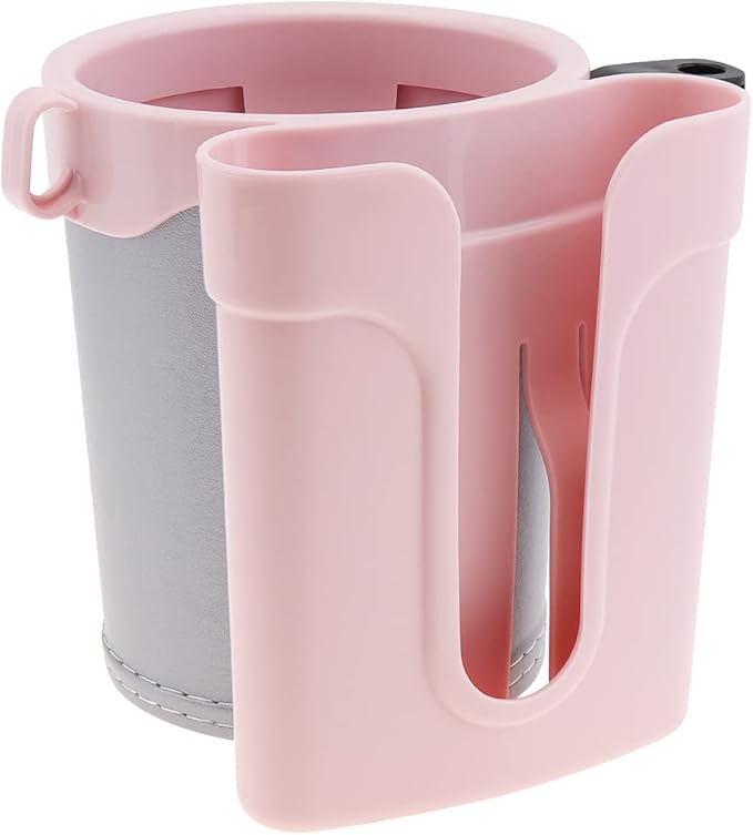 Tobefore Bike Cup Holder ABS+PU Leather with Phone Mount and Keys Hook，Adjustable Drink Holder for Bicycle Handlebar,Universal Coffee Cup Holder for Bicycle, Wheelchair, Scooter and Walker(Gray Pink)