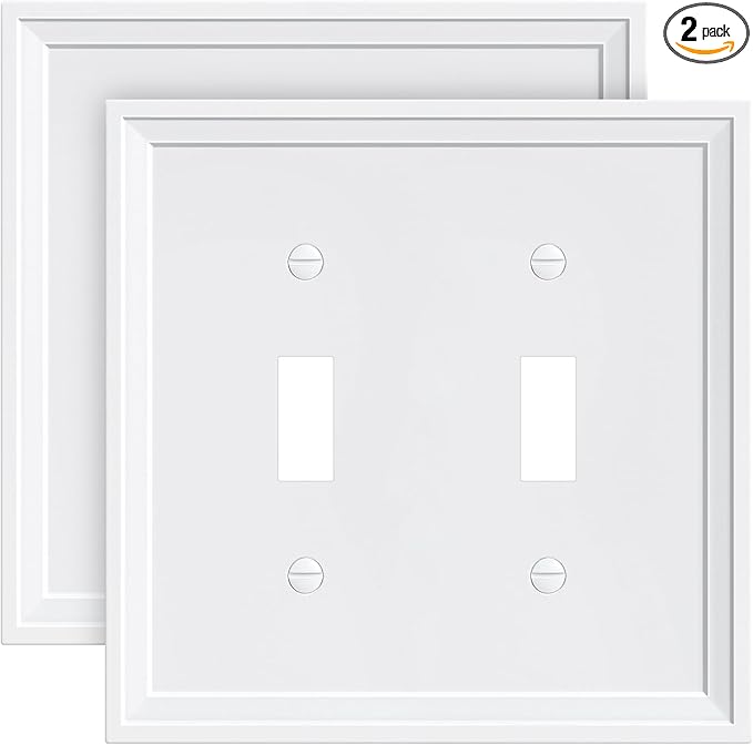 2-Pack Double Toggle Light Switch Cover Plate, White Decorative Dual Switch Plate Covers,Natural Bamboo Fiber 2 Gang Wall Plate, Corrosion Resistant