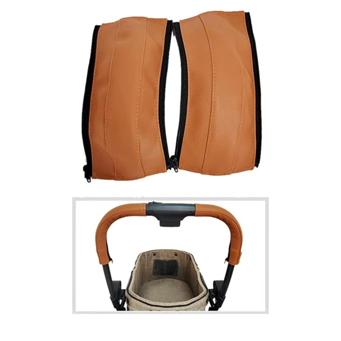 MINILUJIA Soft Smooth Leather Bumper Handlebar Sleeve Protect Case for Baby Stroller Dustproof Protect Cover with Zipper Close One Pair