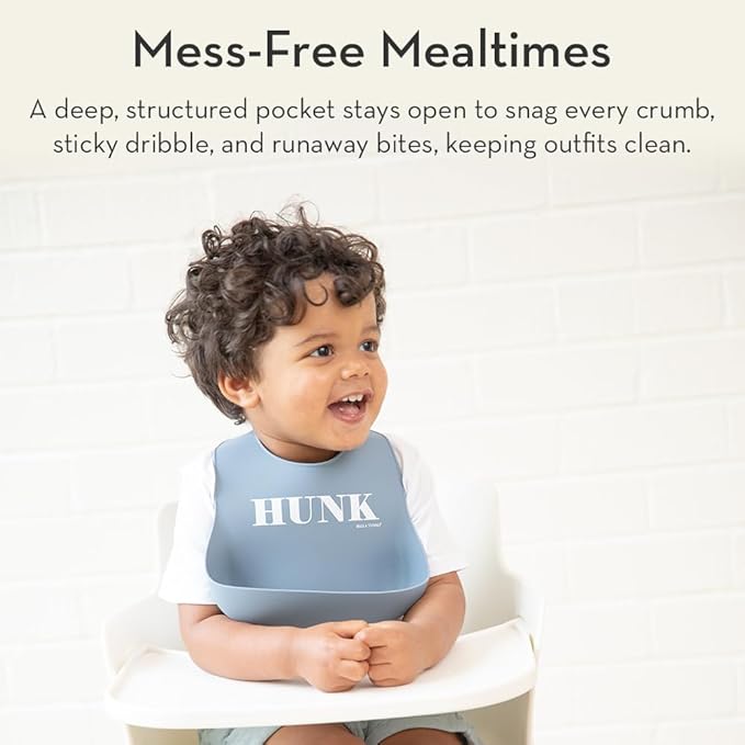 Baby Bib for Eating by Bella Tunno, Waterproof Silicone Bib with Large Food Catcher, Adjustable Fit for Babies 4-12 months & Toddlers 1-3 Years, Boys & Girls, It’s Me Hi