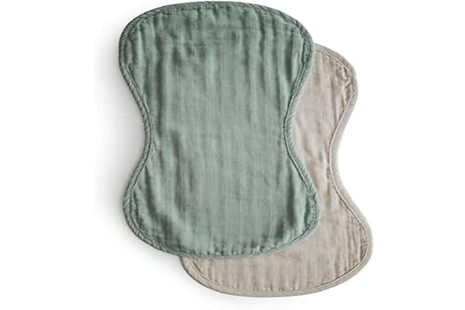 mushie Muslin Baby Burp Cloths | 100% Organic Cotton, Set of 2 (Roman Green/Fog)