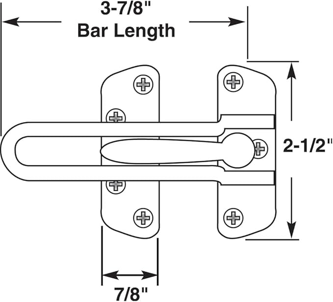 Prime-Line U 9899 Swing Bar Lock for Hinged Swing-In Doors – Secondary Security Lock for Door & Security, 3-7/8” Bar Length, Diecast Zinc Construction w/ Antique Brass Finish (Single Pack)