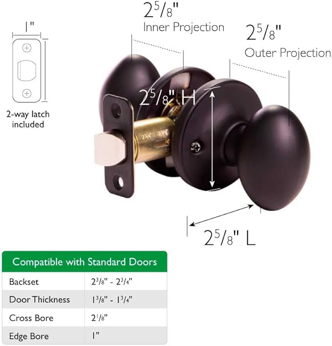 Design House 779173 Egg Passage Hall and Closet Door Knob Matte Black