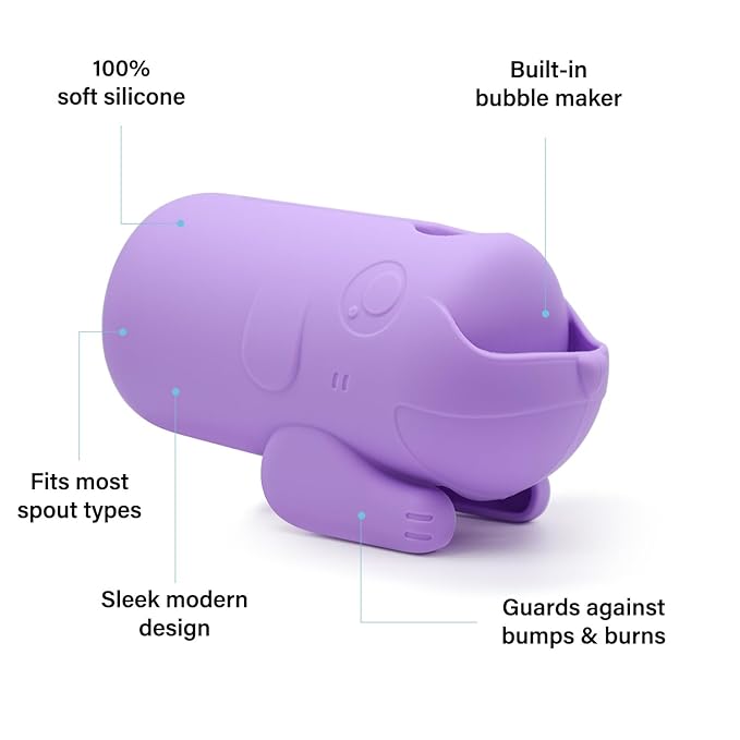 mandoo Faucet Extender for Toddlers, Bath Spout Cover for Baby, Bathtub Faucet Cover for Baby, Toddler Bath Silicone Shower Toys,Head Protector for Kids Safety.（Purple+Brush）