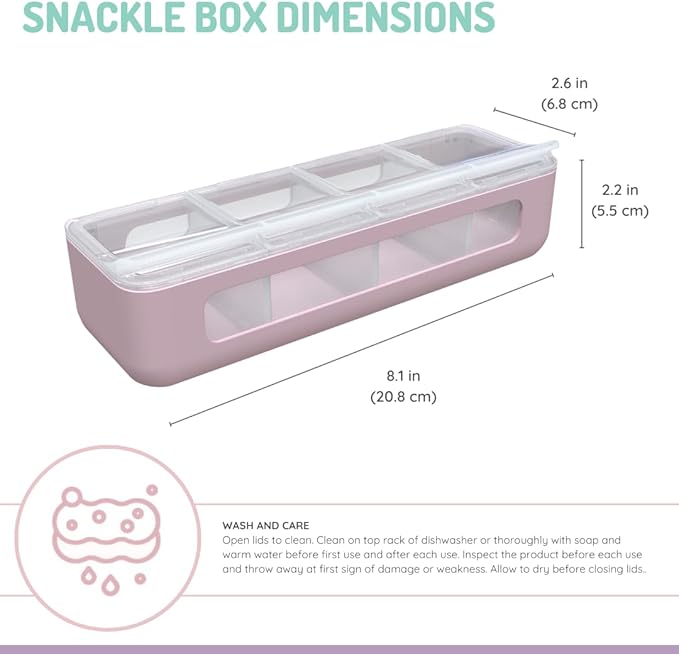 melii Snackle Box | 4-Compartment Snack Container with Individual Lids, BPA-Free Food Storage for Travel, School & On-the-Go Snacks, Kids & Family Organizer (Pink)