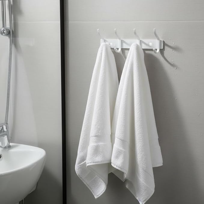 HAMUTH White Wall Hooks Heavy Duty, 12 Inch Coat Hooks Wall Mount with 4 Hooks, 2 Packs Wall Hooks Hangers for Entryway, Bathroom - for Hanging Backpack, Bag, Coat, Purse, Hat, Towel, Clothes