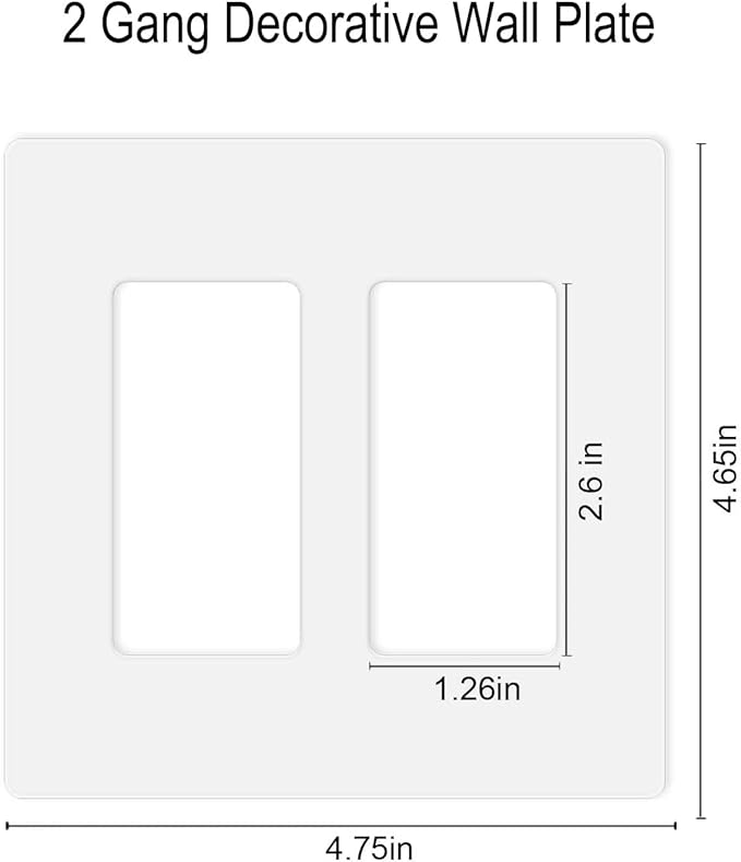 Screwless Decorator Wall Plates 2-Gang Switch Outlet Electrical Cover Plate Unbreakable Thermoplastic Faceplate for Decorative Receptacle Outlet Switch, White (4 Pack)