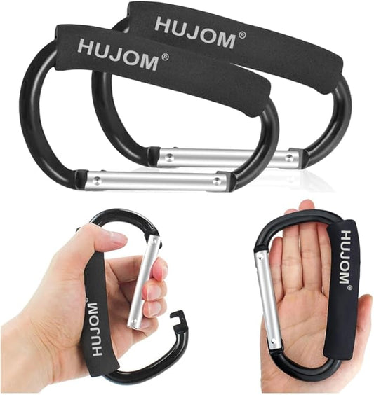 Stroller Hooks 2 Pcs Large Carabiner Clips for Hanging Diaper Bags, Purse Grocery, and Shopping Bags. Heavy Duty Universal Climbing Clips Best Mommy Accessories for Outdoor, Camping and Hiking.