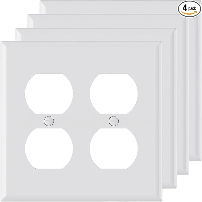 AIDA 2-Gang Duplex Wall Plates, Unbreakable Faceplate Cover for Outlets, Standard Size 4.53" H x 4.57" L, UL Listed (4 Pack, Glossy White)